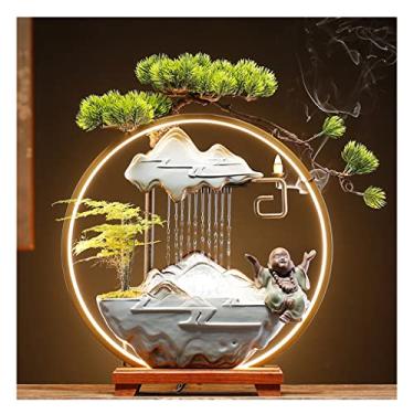 Imagem de XFNVXC Fonte decorativa interna de mesa fonte de água de cerâmica ornamento de fonte de água sala de estar escritório decoração de casa ornamento de água da sorte fonte rochosa casa