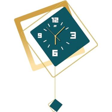 Imagem de EHVYBDX Relógio de parede decorativo, relógio de parede digital grande em ferro forjado verde sem tique-taque, relógio de parede de quartzo para sala de estar e fundo