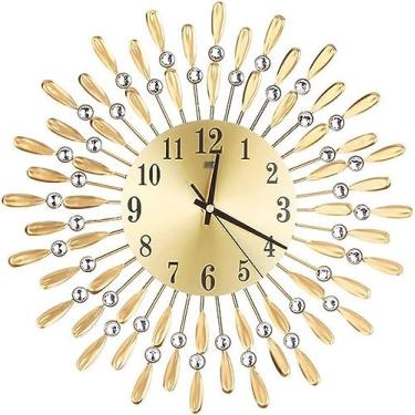 Imagem de WYUYIWH Relógio de parede, arte silenciosa, relógio de parede redondo de ferro forjado com strass acrílico e movimento silencioso, sala de estar, escritório, casa, decoração de parede, relógio de