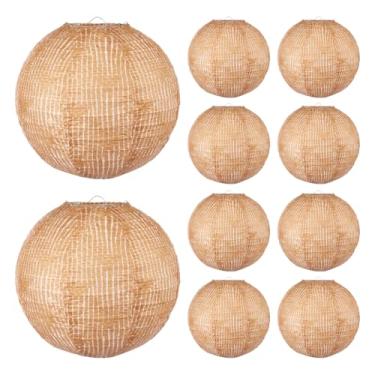 Imagem de 10 peças de lanternas de papel decorativas com suporte, boho, redondo, pendurado, lanternas de papel, decorações para festa, casamento, aniversário, aniversário, chá de noiva (marrom claro)
