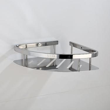 Imagem de Conjunto de acessórios de hardware de banheiro polido cromado 304 aço inoxidável escova higiênica kit combo montado na parede, suporte de papel 02 (prateleira de canto 01)