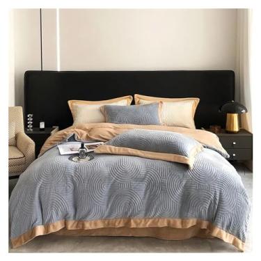 Imagem de Conjunto de cama cinza de inverno macio de pelúcia quente engrossada escultura 3D colcha lençol fronha (10 Queen)