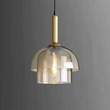 Imagem de YQSLQZZ Lustre de sala de jantar, luminária pendente de ilha de cozinha de vidro americana, luzes de teto suspensas acima da mesa de jantar, altura ajustável, para bar de pia de corredor