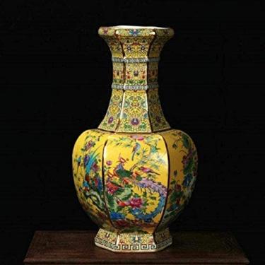 Imagem de Vaso Grave Esmalte Chinês Antigo Pastel Características Diferentes Pavimento Cerâmico Grande Excelente Porcelana Esmaltada Porcelana 55 x 24 cm para Flores (Cor: Azul) (Cor: Rosa) (Amarelo)