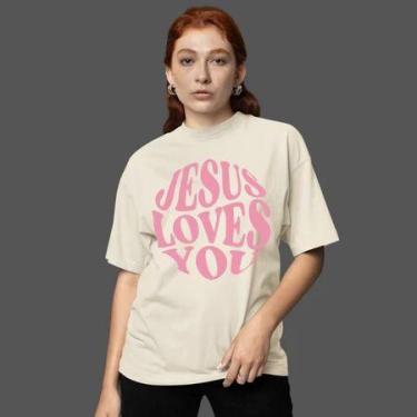 Imagem de Camiseta Oversized Feminina Estampa Evangelica Jesus Cristo Yeshua Leã