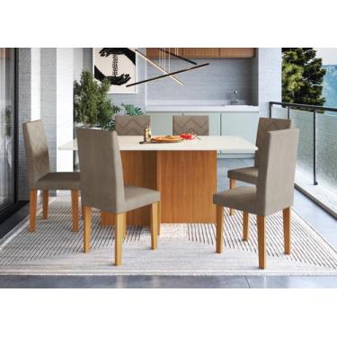 Imagem de Conjunto sala de jantar predilleta florida 170cm com 6 cadeiras freijo