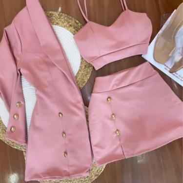 Imagem de Conjunto com o Cropped é Shorts Saia - Nanda Fashion Boutique, Rosa, G