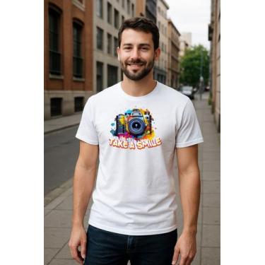 Imagem de Camiseta 100% Algodão Estampa Câmera Fotográfica Retrô - Lhshop, Branc