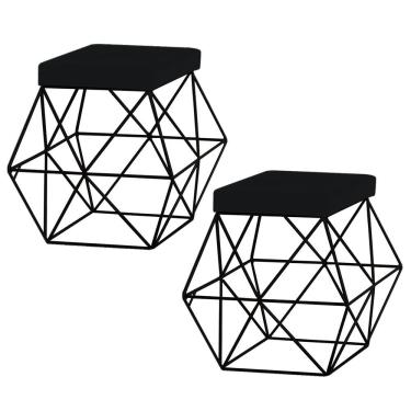 Imagem de Kit 2 Puffs Decorativo Sala de Estar Base Preto Trixie Veludo Preto - Gran Belo