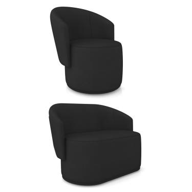 Imagem de Sofá Namoradeira e Poltrona Orgânica para Sala Malu Sintético Preto M11 - D'Rossi