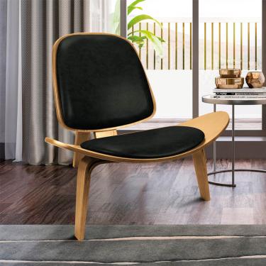 Imagem de Poltrona Decorativa Base de Madeira Shell Sintético PU Preto P01 - D'Rossi