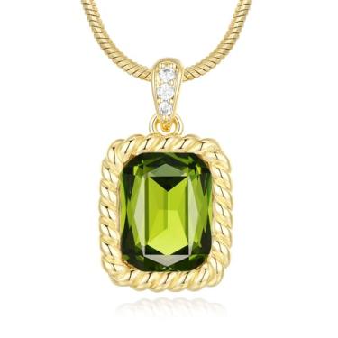 Imagem de Poekio Colar de ouro para mulheres - pingente quadrado de pedra de nascimento de cristal - corrente banhada a ouro 18K, joia para mulheres, presentes de aniversário para sua esposa, namorada, mãe