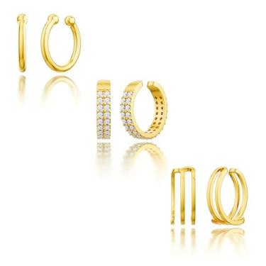 Imagem de Conjunto de brincos de orelha de ouro - brincos de orelha sem piercing de ouro para mulheres, brincos de pressão para mulheres, joias de ouro modernas, brincos de ouro para mulheres, Banhado a ouro