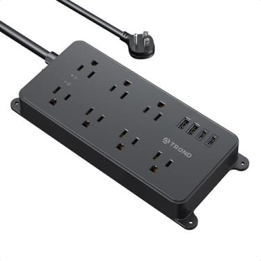 Imagem de TROND Protetor contra surtos de régua elétrica, 7 tomadas amplamente espaçadas, 2 USB-A e 1 USB-C, listado ETL, cabo de extensão de plugue plano de 1,5 m, montagem na parede, 1700J, 14AWG resistente,