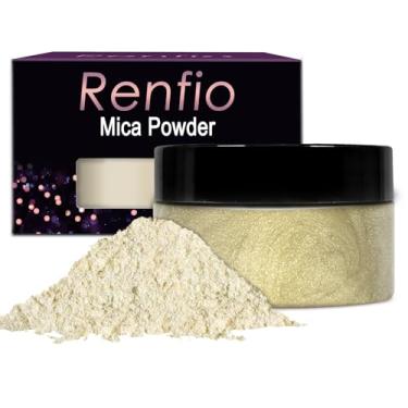 Imagem de Renfio Pigmento De Pó Mica 100G, Corante Natural Metálico, Resina Epóxi Mineral Perolada Brilhante Para Pintura, Fabricação Sabão, Bombas Banho Slime, 3,5 Oz - Brilho Dourado