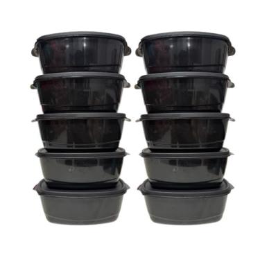 Imagem de Kit Com 10 Potes Para Marmita Hermetico Ideal Para Armazenar Alimentos, Pode ir Freezer/Micro ondas (10 Marmitas Ret. - Preto)
