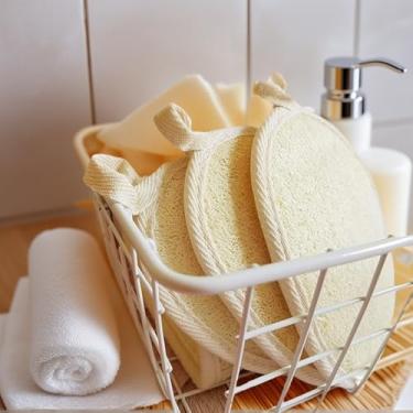 Imagem de 3 peças esfoliantes de bucha natural, esponjas de bucha para chuveiro e banho, bucha para mulheres e homens