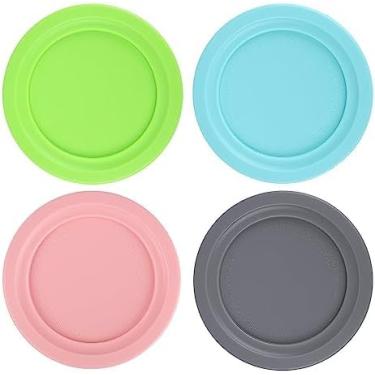 Imagem de 4 peças de substituição de tampas redondas, tampas de lata para Ninja Creami NC301/NC300/NC299AMZ Series Recipientes de sorvete de plástico para copos de sorvete, 4 cores, recipiente não incluído