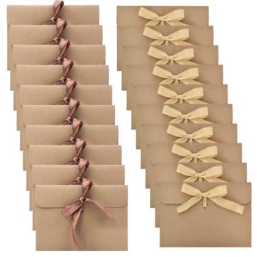 Imagem de 20 belos envelopes kraft com laços, envelopes de cartão postal vintage kraft para Natal, aniversários, dia dos namorados, casamentos, cartões de presente