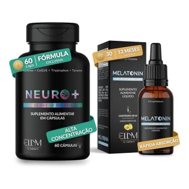 Imagem de Kit Neuro+ Nootropico + Melatonina Gotas Sublingual ELLYM NUTRITION Multivitaminico Dia e Noite Triptofano Taurina Vitamina B12