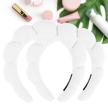 Imagem de Faixa de cabeça branca de spa para lavar o rosto – Toalha de pano felpudo esponja para lavar o rosto, remover maquiagem, chuveiro, máscara facial, chuveiro, acessórios de cabelo, faixa de cabeça com
