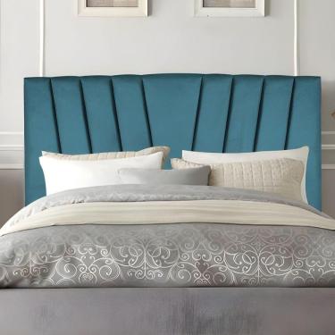 Imagem de Cabeceira Solteiro Cama Box Estofada 100 Cm Antonella Suede Azul Turquesa
