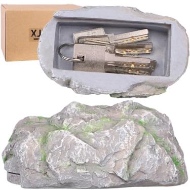 Imagem de XJYXQF Esconder uma chave do lado de fora da pedra falsa – grande à prova d'água para jardim, quintal e pátio, cofre oculto comporta de 3 a 6 chaves (amarelo claro)