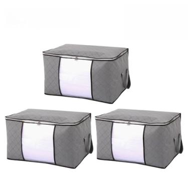 Imagem de KIT2~KIT10 Caixa Saco Organizador Grande Edredom Cobertor Casaco Guarda Roupa Ecológico Anti-Poeira Umidade Multiuso(3PCS-48L-Cinza)