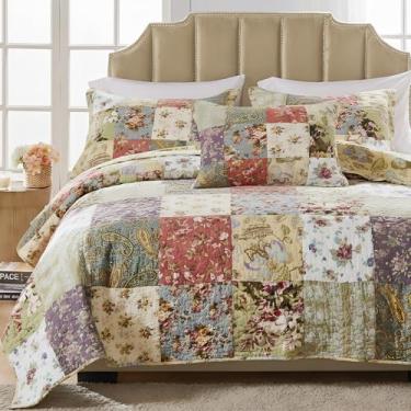 Imagem de Conjunto de colcha reversível Greenland Home Blooming Prairie 100% algodão, autêntico, patchwork, 4 peças, casal/queen