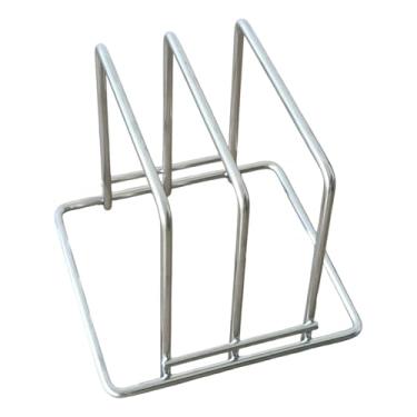 Imagem de Fenteer Suporte de aço inoxidável com duas ranhuras para tábuas de corte e tampas de vidro, com espaçamento de 3,5 a 4 cm, 16 x 15,5 x 14 cm.