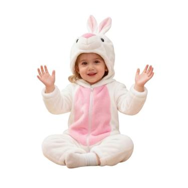 Imagem de TONWHAR Macacão unissex com capuz para bebês e crianças pequenas, Coelho branco, 18-24 Meses