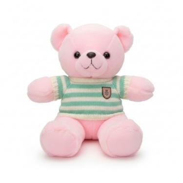 Imagem de Urso de Pelúcia com Blusa Listrada 50cm – Macio, Fofo e Perfeito para Presentear (ROSA CLARO)