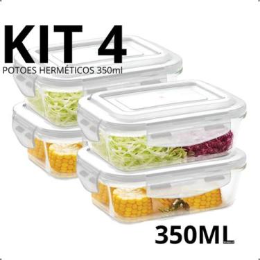 Imagem de Marmita de Vidro 350ml Potes Hermético KIT 10, 8, 6, 4 e 1 Un Tampa Tr