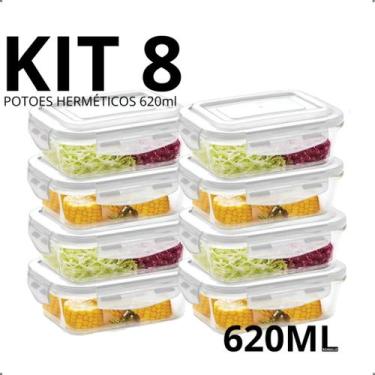 Imagem de Marmita de Vidro 620ml Potes Hermético KIT 10, 8, 6, 5, 4, 3, 2 e 1 Un