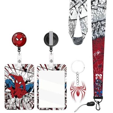 Imagem de TJIUSI Cordão de anime com carretel retrátil para crachá e suporte de crachá de identificação engraçado (com chaveiro de anime) conjunto de 4 peças com clipe giratório para enfermeiras, estudantes