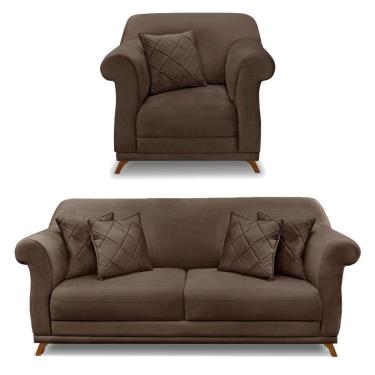 Imagem de Kit Poltrona E Sofá 2 Lugares 1,80m Veludo Marrom