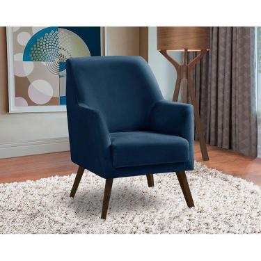 Imagem de Poltrona Decorativa Sala De Jantar Magali Lisa Veludo Azul Marinho Lansofbr