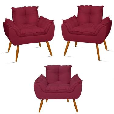Imagem de Kit 03 Poltronas Opala Confortável Sala, Quarto Marsala