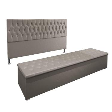 Imagem de Conjunto Cabeceira Casal e Recamier Baú 1,95m Suede Bege