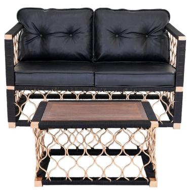 Imagem de Poltrona Namoradeira + Mesa Centro Alumínio Bronze