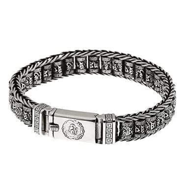 Imagem de Rockyu Pulseira masculina de prata Shingen Amuleto Rotativo Amuleto Chinês Kokori Hannya Coração Sutra Moda Acessório Aço Inoxidável Pulseira Boa Sorte, 9 inches, Aço inoxidável, Sem Pedra Preciosa
