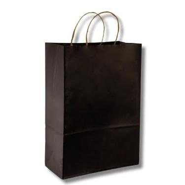 Imagem de Sacola De Papel Kraft Colorida Com Alça Para Presente Delivery- Tam.P(18x30x10,5cm) M(24x34x14,5cm) G(31x44x12,5cm) (Preto, G-25 Unidades)