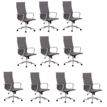 Imagem de Conjunto 10 Cadeiras de Escritório Presidente Giratória Sevilha Alta Cinza