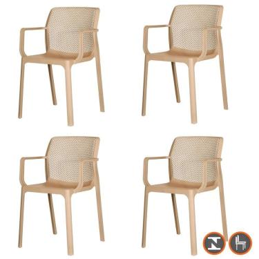 Imagem de Kit 4 Cadeiras Com Braços Empilhavel Inmetro Sardenha Vega Fratini Polipropileno Fendi