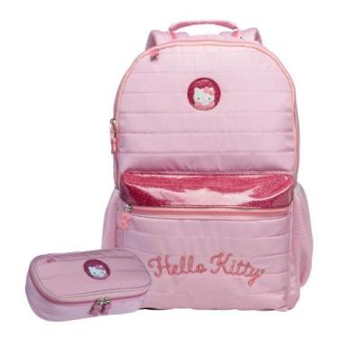 Imagem de Kit mochila de costas e estojo hello kitty puffer glitter xeryus