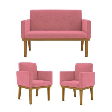 Imagem de Ki 02 Poltronas Com Base + Namoradeira Sala Rosa