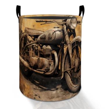 Imagem de Cesto de roupa vintage de motocicleta para meninos, meninas, crianças e adultos, cesto de armazenamento de roupas Oxford dobrável à prova d'água, organizador de motociclista para quarto, banheiro