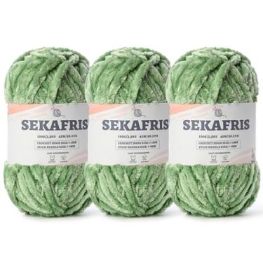 Imagem de Fio de chenille grosso felpudo para crochê, fios macios de pelúcia para tricô à mão, fio de cobertor de bebê volumoso 3 x 100 g (3 x 49,2 jardas) para crochê amigurumi, fios de veludo fofo de crochê