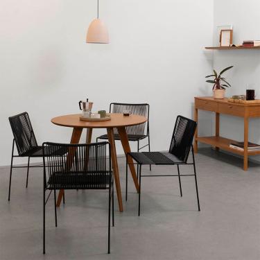 Imagem de Conjunto Mesa de Jantar Square Laminada Redonda Natural - 88cm + 4 Cadeiras Spaguet Dai - Preto