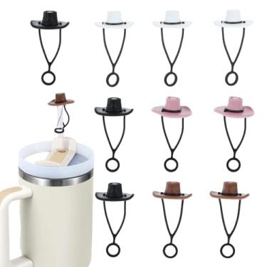 Imagem de Qianyu 10 peças de chapéu de cowboy de silicone, capas de palha, fofo, engraçado, acessórios de topo de palha, protetor removível à prova de poeira, canudos, enfeites para homens e mulheres, canudos